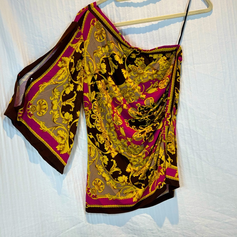 Cache Sz M One Shoulder Open Sleeve Scroll Print … - image 1